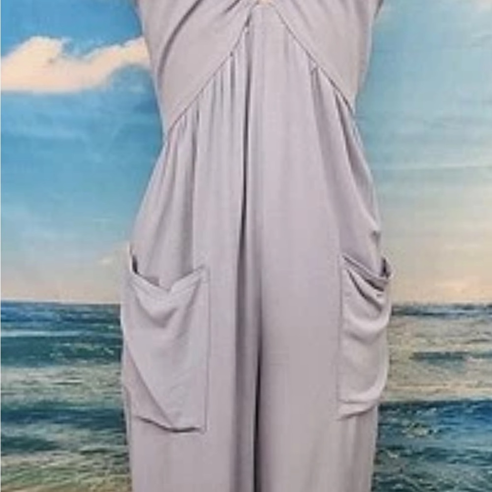 Light blue Cupshe Sleeveless Jumpsuit halter with Side Pockets